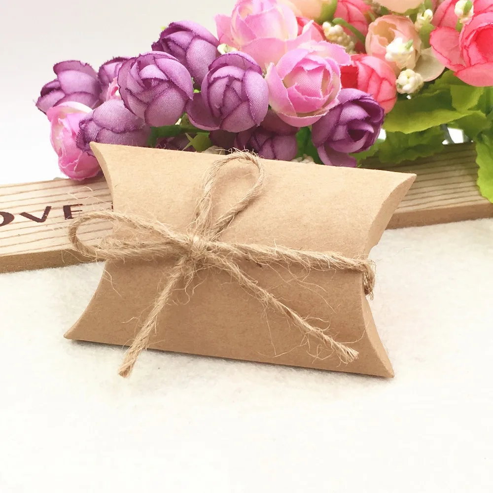 Натуральная коричневая коробка для подушек из картона Без конопляных нитей Высококачественная упаковка для конфет Обычные коробки для хранения одежды Кейсы 20 шт. /лот 1