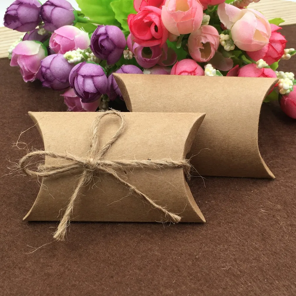 Натуральная коричневая коробка для подушек из картона Без конопляных нитей Высококачественная упаковка для конфет Обычные коробки для хранения одежды Кейсы 20 шт. /лот 3