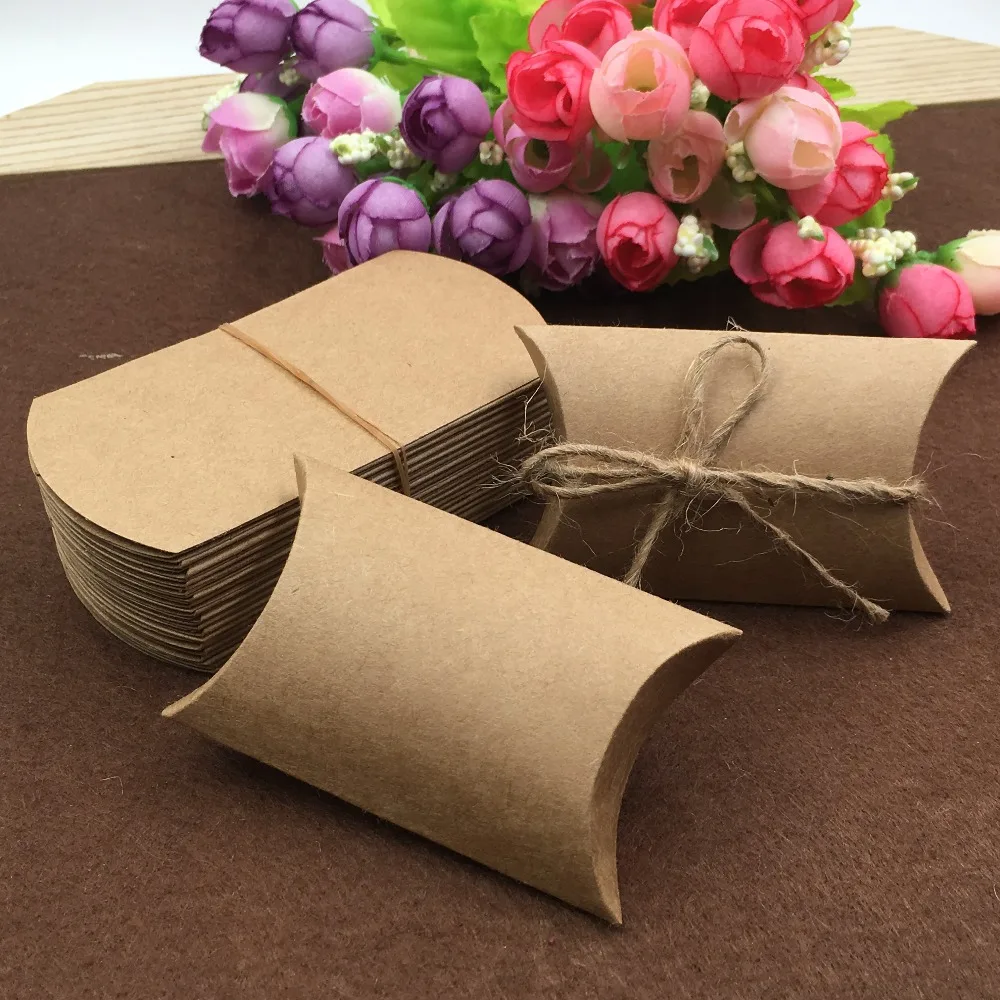 Натуральная коричневая коробка для подушек из картона Без конопляных нитей Высококачественная упаковка для конфет Обычные коробки для хранения одежды Кейсы 20 шт. /лот 4