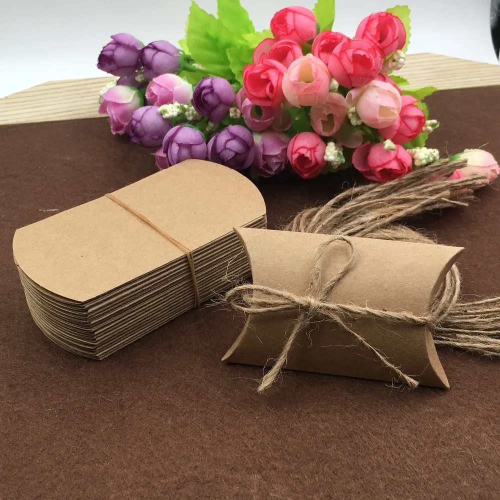 Натуральная коричневая коробка для подушек из картона Без конопляных нитей Высококачественная упаковка для конфет Обычные коробки для хранения одежды Кейсы 20 шт. /лот 5