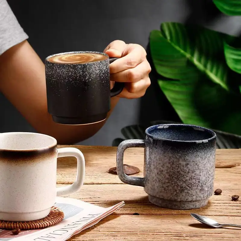 Японская Керамическая Чашка для кофе Латте Ретро Чашка для послеобеденного чая с блюдцем Набор Кружка для завтрака с молоком Офисные Чайные Чашки Посуда для напитков 320 мл 5
