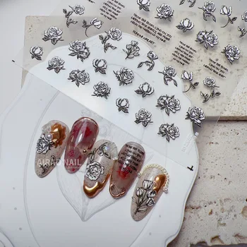 Сделай САМ Тюльпан Роза Цветы 5D Мягкие рельефные рельефы Самоклеящиеся наклейки для дизайна ногтей Ретро Панк Женщина 3D Наклейки для маникюра