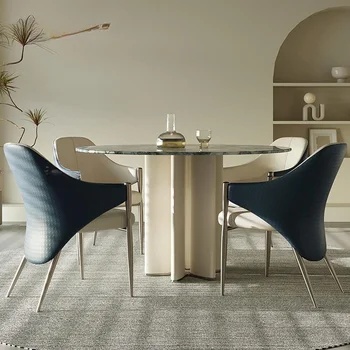 Круглый стол для столовой со стабильным цветочным рисунком, каркас стола из доски высокой плотности, мраморная гладкая столешница, дизайн кухонного стола