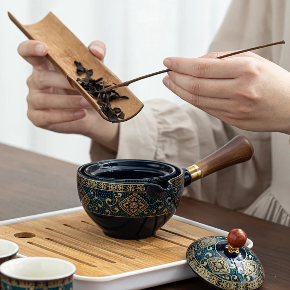 Цветы Изысканной формы, керамическая чайная чашка для пуэра, вращающаяся на 360 градусов, чайник для заварки, Фарфоровый китайский чайный набор Gongfu 2