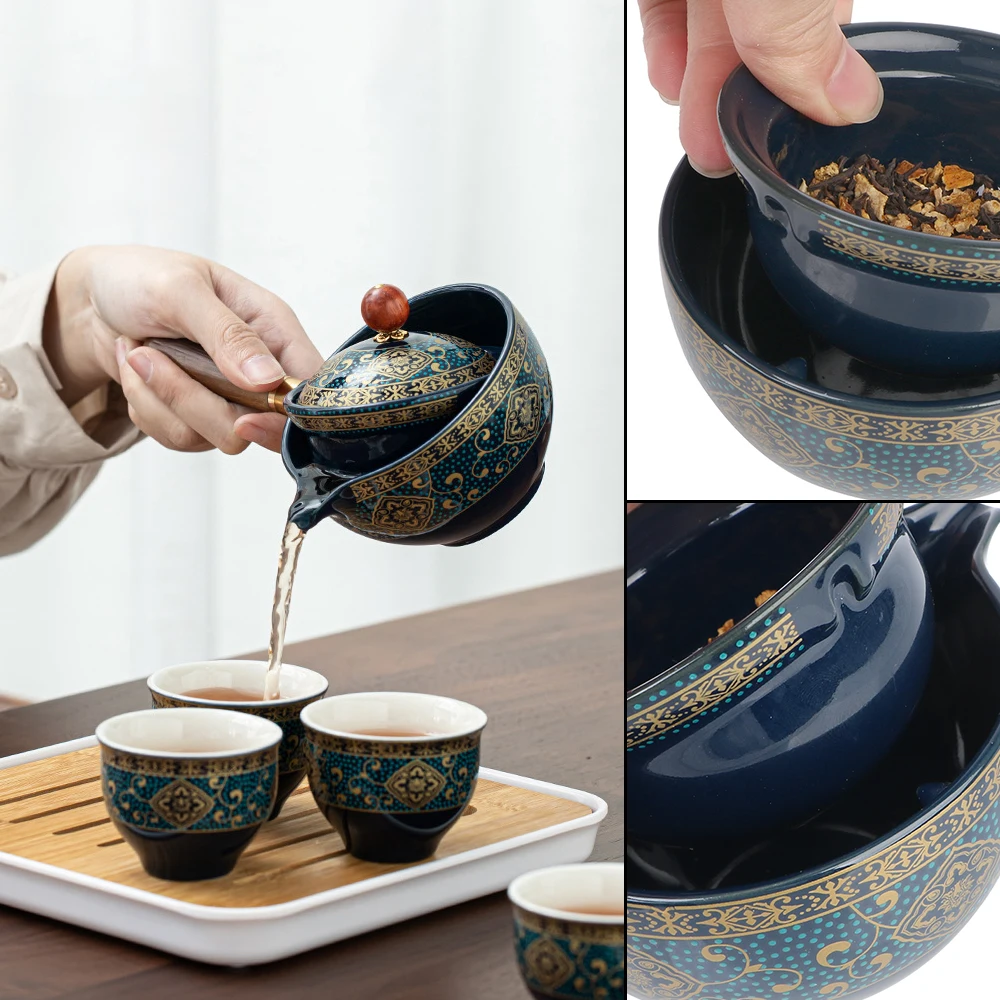 Цветы Изысканной формы, керамическая чайная чашка для пуэра, вращающаяся на 360 градусов, чайник для заварки, Фарфоровый китайский чайный набор Gongfu 3
