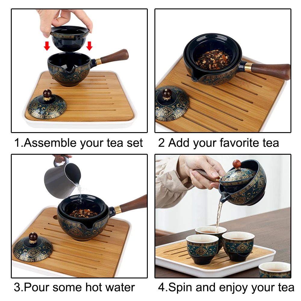 Цветы Изысканной формы, керамическая чайная чашка для пуэра, вращающаяся на 360 градусов, чайник для заварки, Фарфоровый китайский чайный набор Gongfu 4