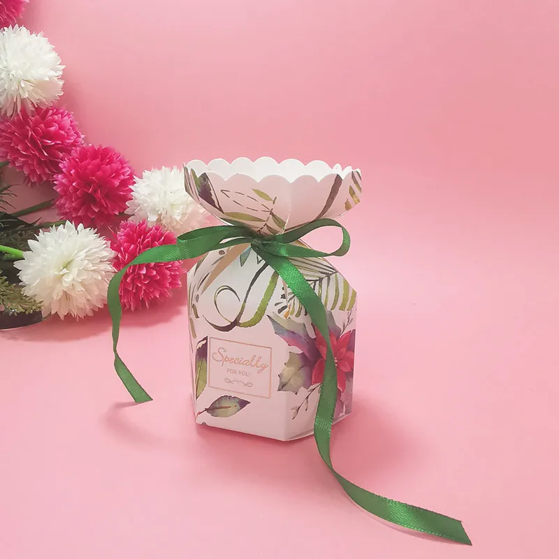 50 шт./лот, Шестиугольная ваза, свадебная коробка конфет с сувенирной сумкой, креативные вечерние принадлежности в европейском стиле для гостей 3