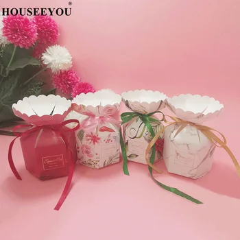 50 шт./лот, Шестиугольная ваза, свадебная коробка конфет с сувенирной сумкой, креативные вечерние принадлежности в европейском стиле для гостей