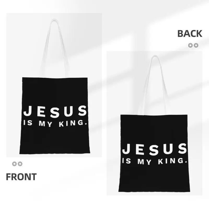 Изготовленные на заказ холщовые сумки для покупок Jesus Is My King Женские сумки для покупок My King Faith Christian God из вторичной переработки 1