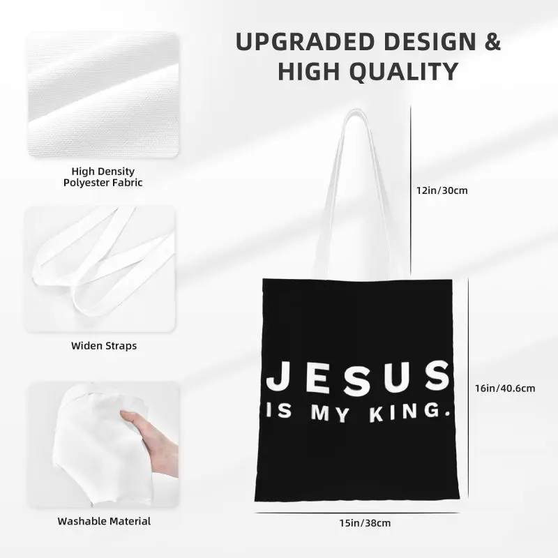 Изготовленные на заказ холщовые сумки для покупок Jesus Is My King Женские сумки для покупок My King Faith Christian God из вторичной переработки 2