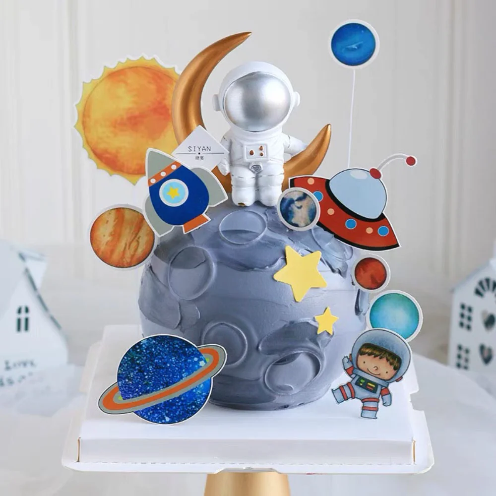 Праздничные принадлежности для торта, топпер для торта астронавта, реквизит для десерта на тему Вселенной, космического пространства, украшения для вечеринки по случаю дня рождения 1
