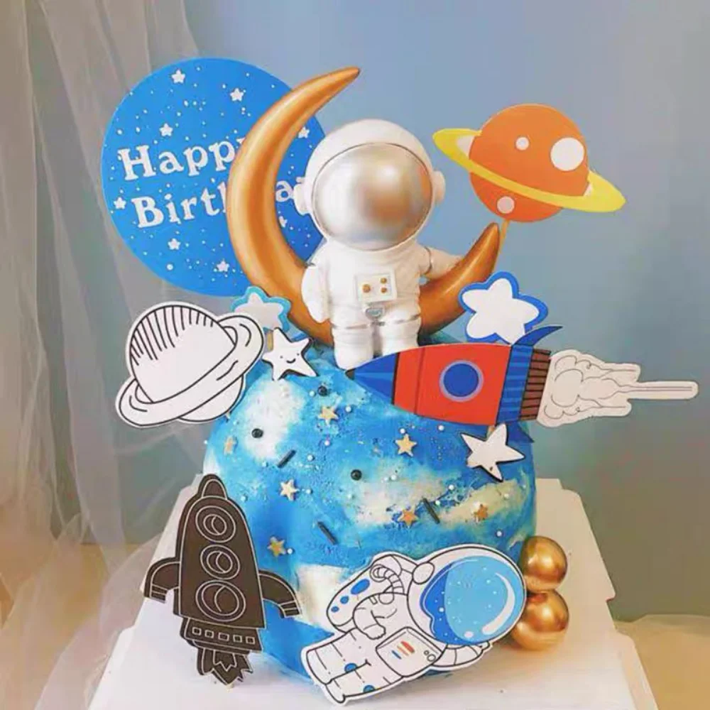Праздничные принадлежности для торта, топпер для торта астронавта, реквизит для десерта на тему Вселенной, космического пространства, украшения для вечеринки по случаю дня рождения 2
