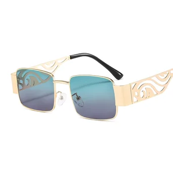 Новые модные квадратные солнцезащитные очки для женщин и мужчин Люксовый бренд Дизайнерские Градиентные линзы С полой металлической оправой Прямоугольные Солнцезащитные очки
