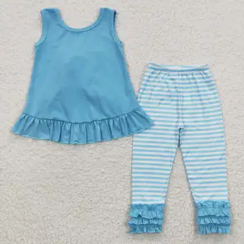 летняя новинка 2023 года, милый комплект с короткими рукавами и брюками для девочек синего цвета по оптовой цене в бутике