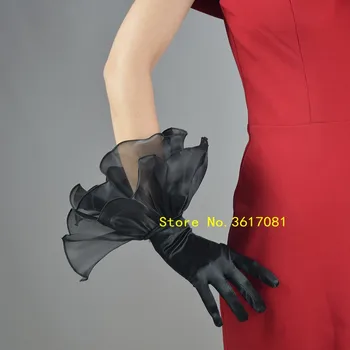 Женские сексуальные шелковые кружевные перчатки из эластичного мерсеризованного атласа, красные, черные короткие двухслойные марлевые перчатки с оборками