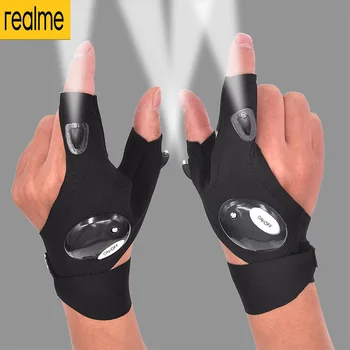 Рыболовные перчатки Realme Night Light со светодиодным водонепроницаемым фонариком, Спасательные инструменты, уличное снаряжение, Прочные перчатки без пальцев для верховой езды