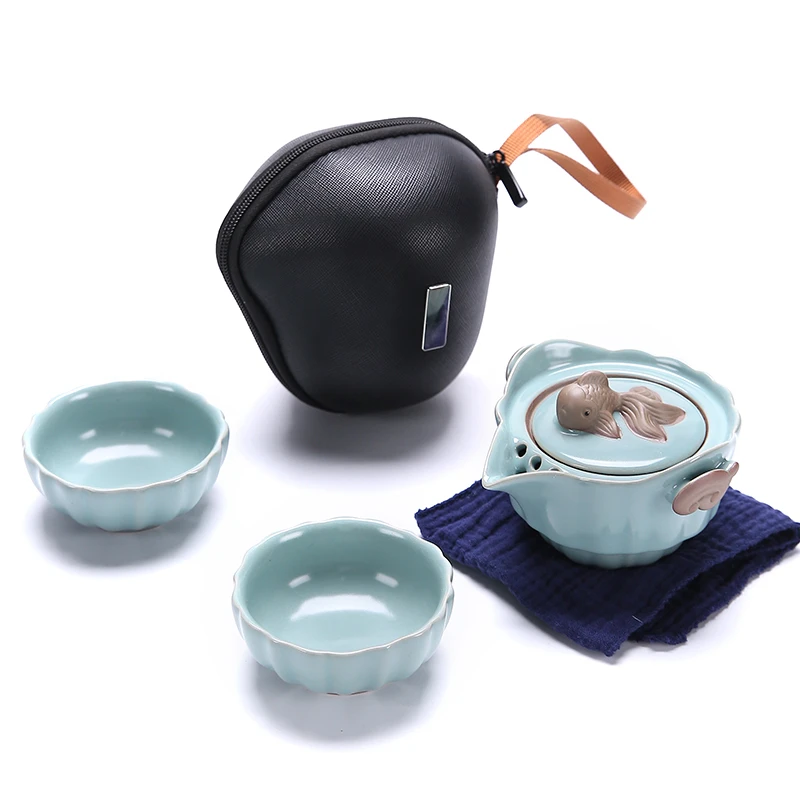 Чайные сервизы из трех частей, один чайник и две чашки портативного чайного сервиза, дорожный чайный сервиз, маленький костюм для двух человек, чайник и чашка для кунг-фу 1