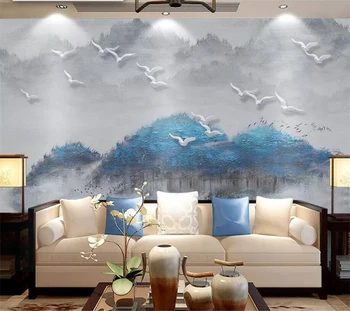 wellyu Пользовательские обои 3d фотообои обои новый китайский абстрактный пейзаж тушью картина маслом птица фон стены papel de parede