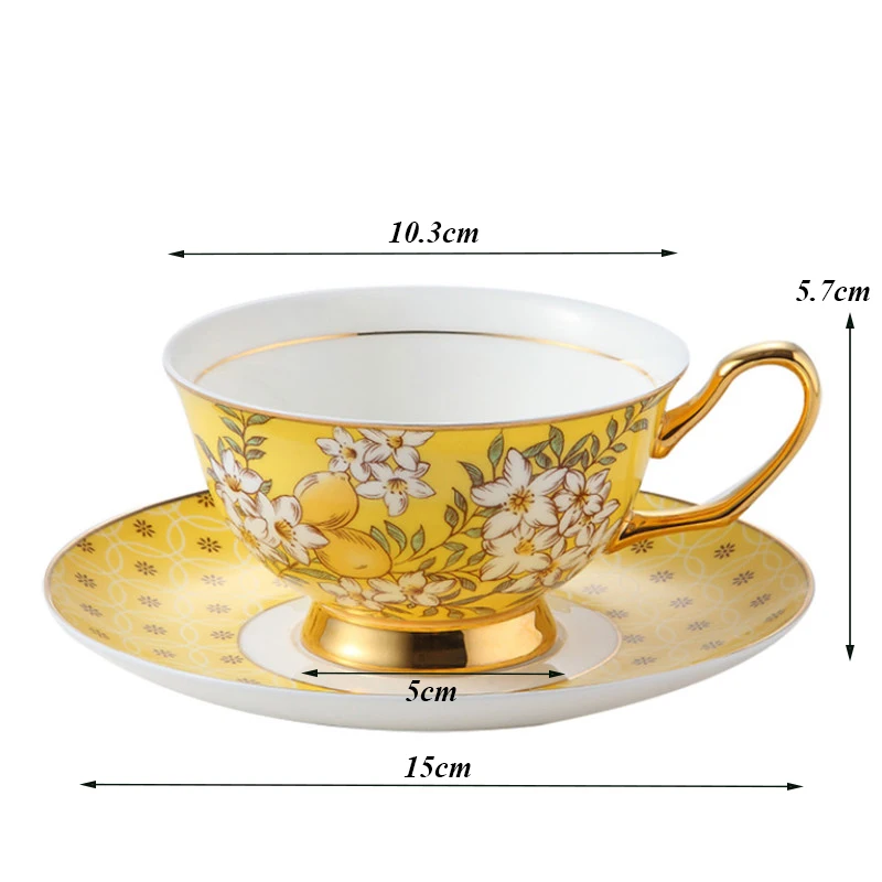 Кофейная чашка из европейского костяного фарфора с блюдцем, высококачественная молочная кружка в желтый цветок, креативная фарфоровая чашка для послеобеденного чая, посуда для напитков 5