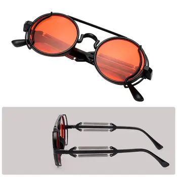 Солнцезащитные очки в стиле панк-стимпанк С двойными пружинными висками Солнцезащитные очки Модные Круглые солнцезащитные очки в готическом стиле с защитой от UV400