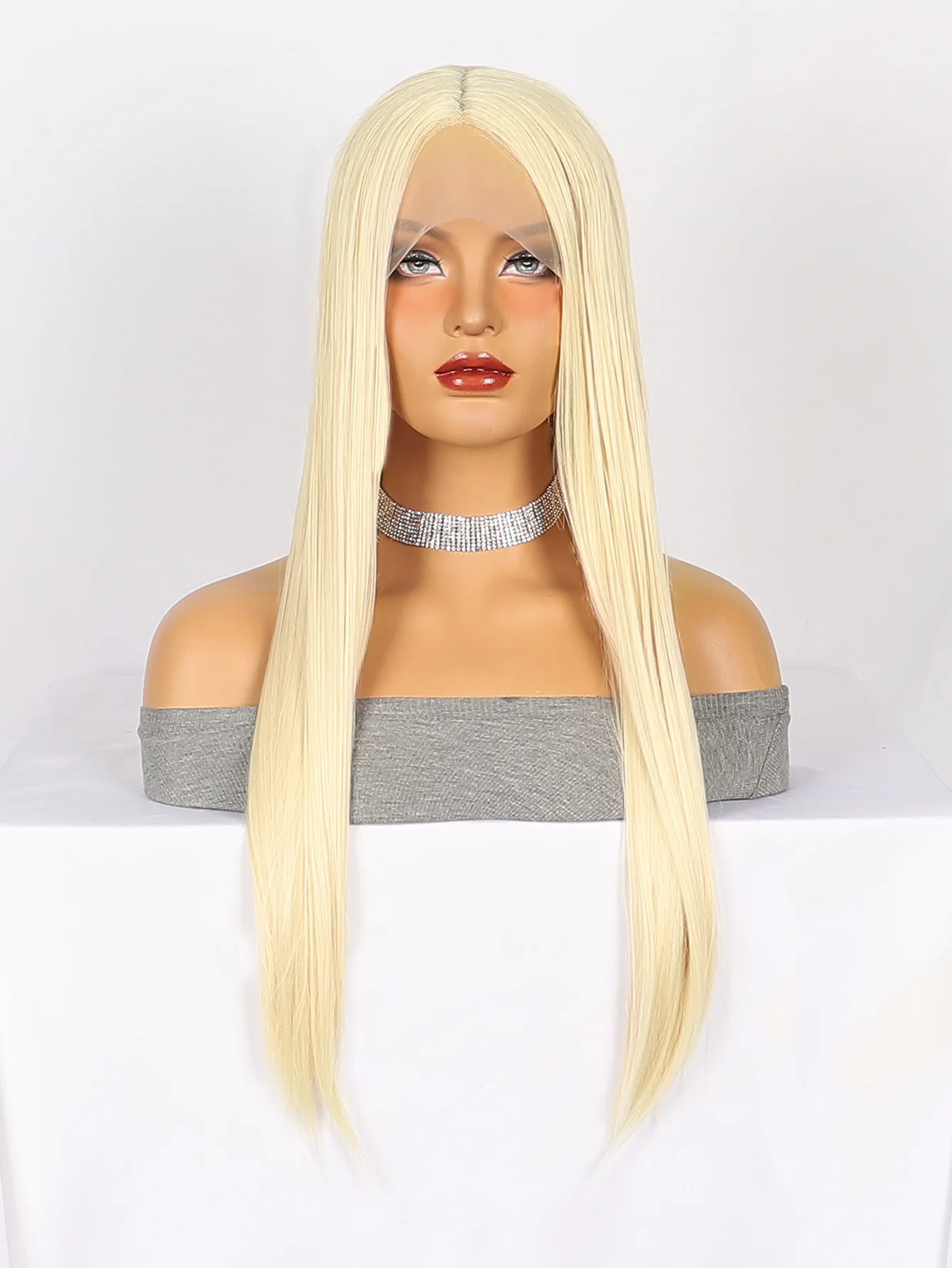 16-30-дюймовый синтетический парик из средней части кружева, длинные светлые прямые парики для женщин, повседневное использование Термостойких волокнистых волос 4