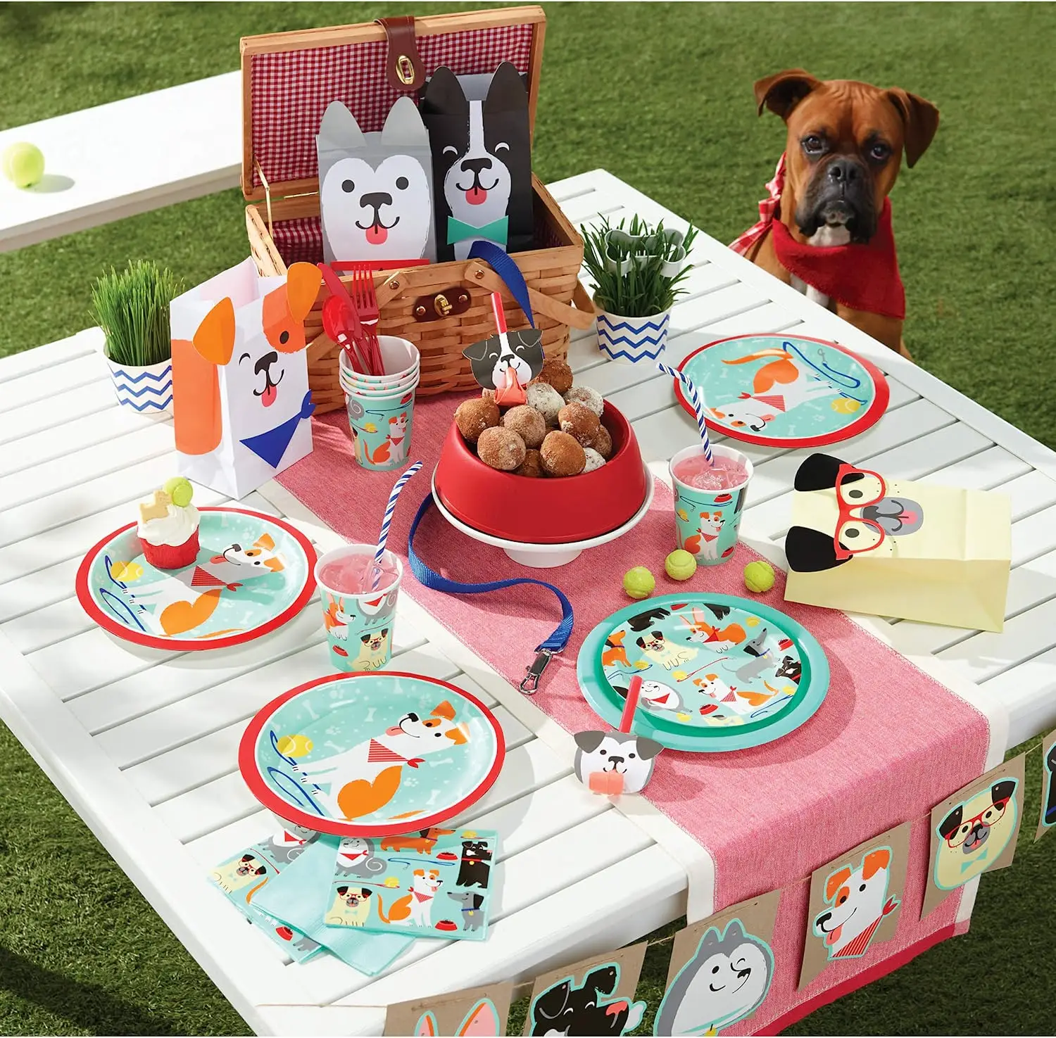 Украшения для Дня рождения собаки, принадлежности для щенячьей вечеринки с собачьими тарелками, чашками, Салфетками, Скатертью, баннером, воздушным шаром 5