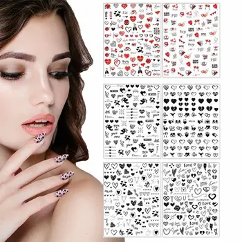 Наклейки Романтические наклейки с сердечками для дизайна ногтей Набор из 6 Роскошных украшений с милыми сердечками DIY Acr