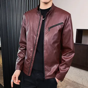 2023 Мужская городская ветрозащитная мотоциклетная кожаная куртка с воротником-стойкой, молодежная модная куртка из искусственной кожи