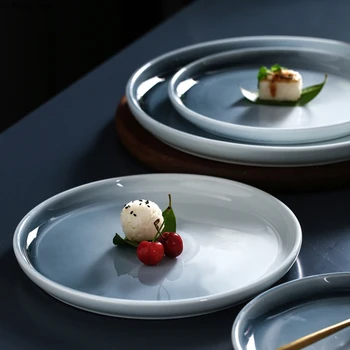 Европейская керамическая тарелка для стейка Рамэн в западном стиле, Кухонная обеденная тарелка, Креативная домашняя круглая тарелка для закусок с фруктовым салатом, Ресторанная посуда