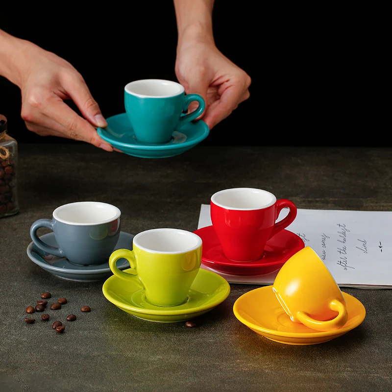 Чашка Эспрессо, набор однотонных керамических кофейных чашек и блюдец, Чашки для чая с молоком, чашки для послеобеденного чая, Маленькая кофейная кружка, кружка для молока, чайная чашка 0