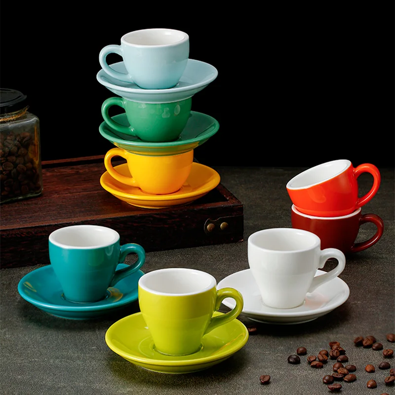 Чашка Эспрессо, набор однотонных керамических кофейных чашек и блюдец, Чашки для чая с молоком, чашки для послеобеденного чая, Маленькая кофейная кружка, кружка для молока, чайная чашка 1