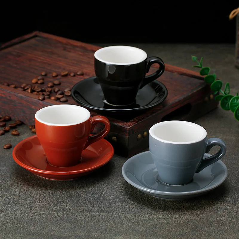Чашка Эспрессо, набор однотонных керамических кофейных чашек и блюдец, Чашки для чая с молоком, чашки для послеобеденного чая, Маленькая кофейная кружка, кружка для молока, чайная чашка 2