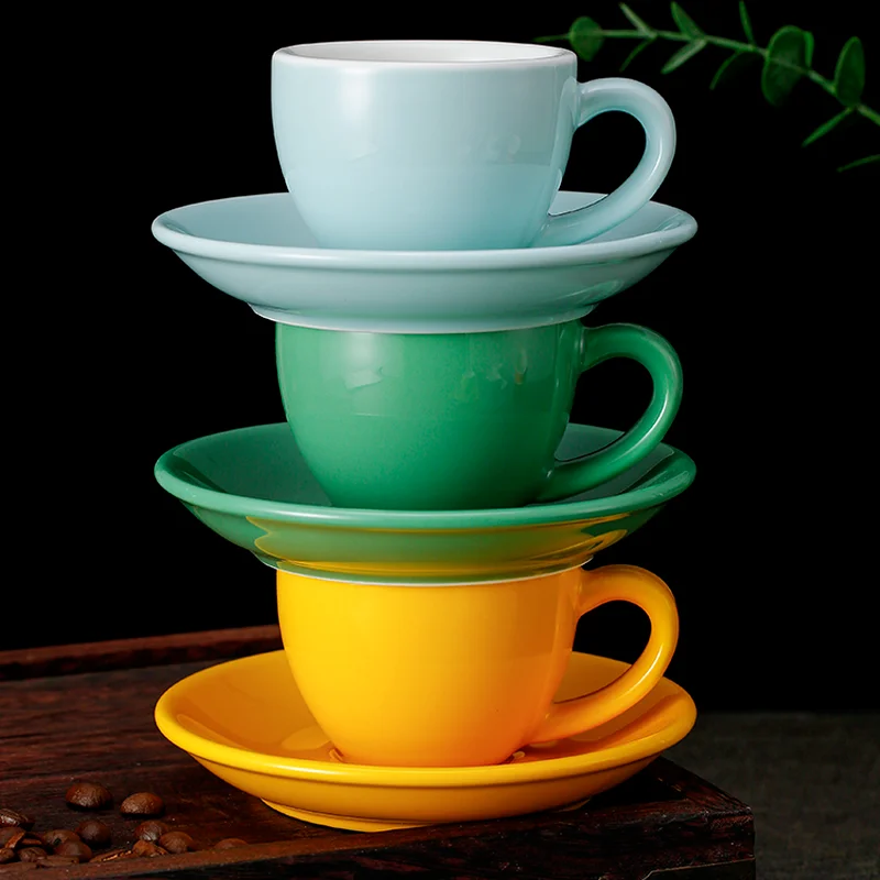 Чашка Эспрессо, набор однотонных керамических кофейных чашек и блюдец, Чашки для чая с молоком, чашки для послеобеденного чая, Маленькая кофейная кружка, кружка для молока, чайная чашка 3