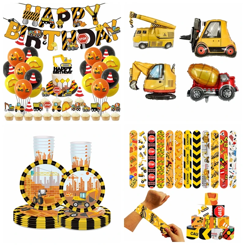 Инженерный автомобиль, хлопающий круг, игрушки, Подарки для вечеринки в честь Дня рождения Happy Crane, Инженерная вечеринка по случаю дня рождения, Вечеринка по случаю дня рождения Для мальчиков, детская услуга 1