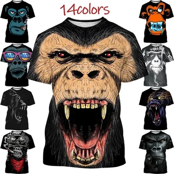 Летняя новая мужская футболка с изображением животных, гориллы / обезьяны, забавная футболка с 3D-принтом для мужчин и женщин