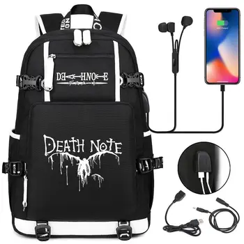 Рюкзак Death Note, черная сумка для книг, мультяшные школьные сумки для детей-подростков, дорожная сумка, USB-сумки для ноутбуков через плечо