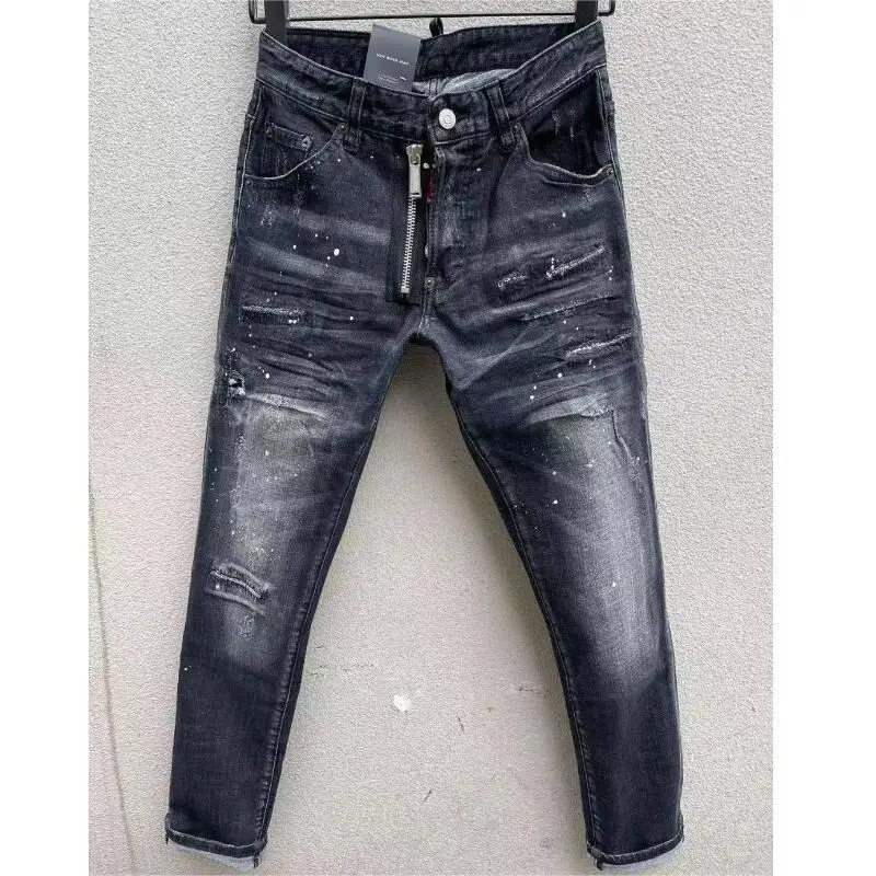 Мужские новые популярные узкие джинсы в модном стиле, модные повседневные джинсовые брюки с дырками 878# 0