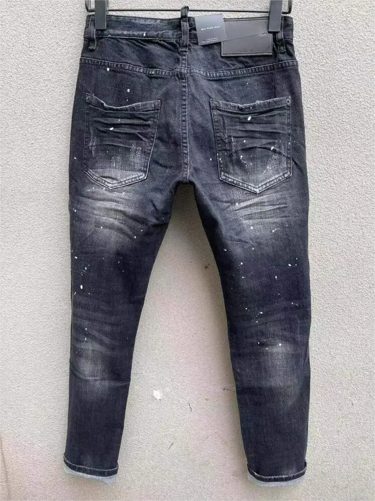 Мужские новые популярные узкие джинсы в модном стиле, модные повседневные джинсовые брюки с дырками 878# 1