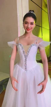 Длинное балетное платье-пачка Для девочек, белые костюмы 