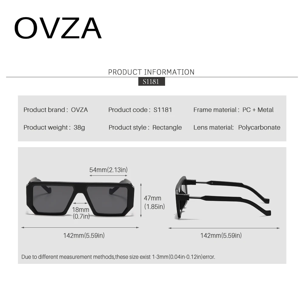 OVZA 2023 Новые модные мужские солнцезащитные очки в стиле панк-готика, женские очки UV400 в классической прямоугольной оправе S1181 3