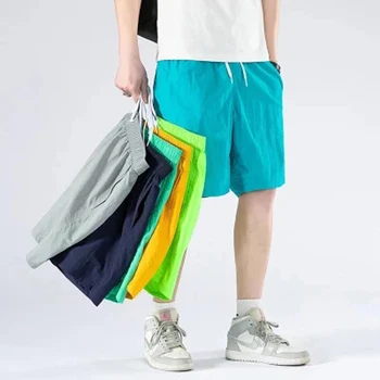 Летние мужские шорты из ледяного шелка большого размера, быстросохнущие пляжные брюки для фитнеса 2023, Новые мужские повседневные шорты