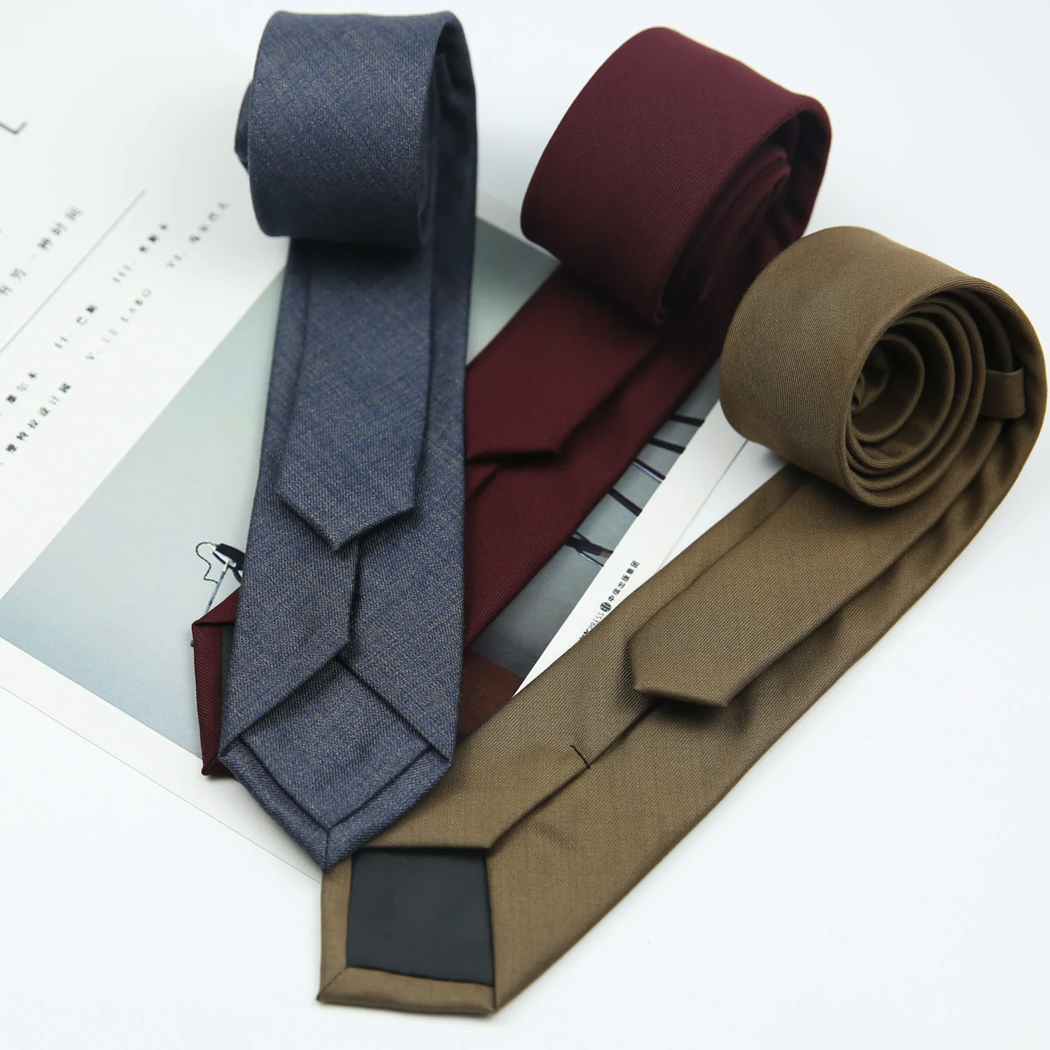 7 см Академический Британский стиль, Хаки, Винно-красный, черный, однотонный полосатый нейлоновый галстук жаккардового переплетения для мужчин, деловой свадебный галстук 3