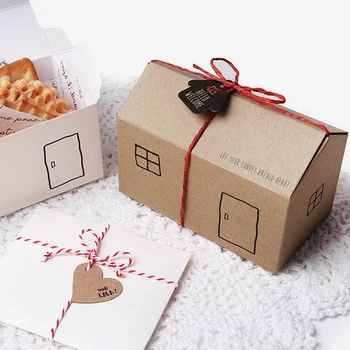 10шт Подарочная коробка конфет в форме белого коричневого домика, упаковка печенья с лентой для дня рождения, свадьбы, Рождественской вечеринки, сувенирные принадлежности