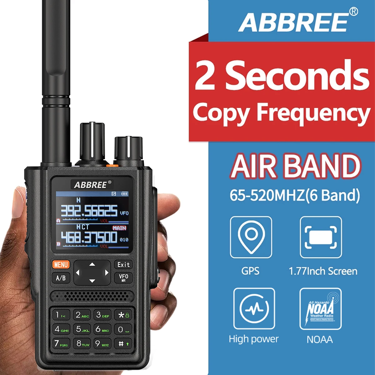 ABBREE AR-F8 Полнодиапазонная Портативная Рация Air Band Wireless Copy Frequency GPS High Power Outdoor Long Range Портативное Двустороннее Радио 0