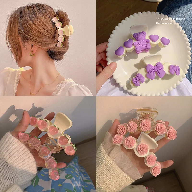 AISHG Новая Женская Модная Прозрачная Заколка для волос с розовыми фруктами, Корейская Заколка с бантиком из черешни, Женские Аксессуары для волос 0