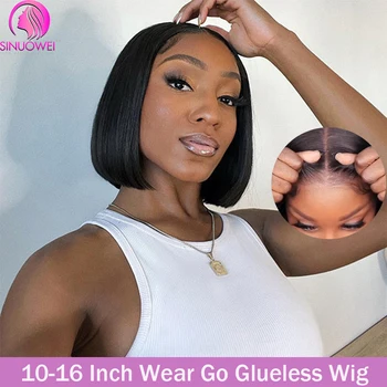 Sinuowei Wear Go Бесклеевые прямые парики-бобы с HD кружевной застежкой из человеческих волос, предварительно выщипанные короткие парики с прямыми костями для женщин, бразильские