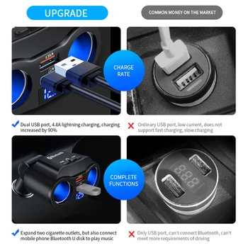 Bluetooth Hands-free Kit 5.0 Автомобильный FM-передатчик, автомобильный Mp3-плеер, двойное USB-зарядное устройство, расширенная поддержка воспроизведения музыки с U-диска