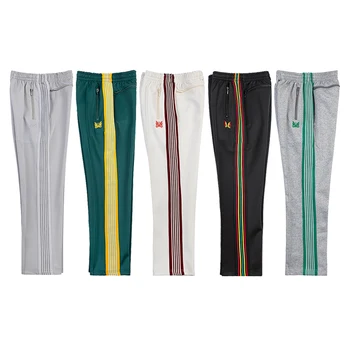Спортивные брюки 2023ss Needles Мужские Женские брюки с зеленой полосой, фиолетовые брюки с вышивкой в виде бабочки
