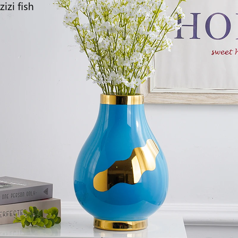 Современная настольная керамическая ваза для костюма-двойки из золота, Гидропонная ваза, Украшения для гостиной, Контейнер для цветочных композиций 1