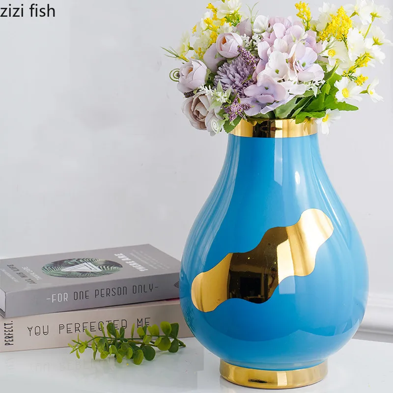 Современная настольная керамическая ваза для костюма-двойки из золота, Гидропонная ваза, Украшения для гостиной, Контейнер для цветочных композиций 3